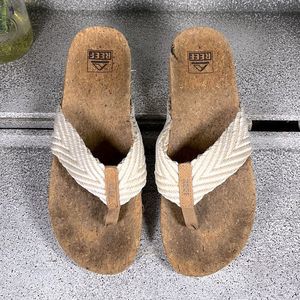 Reef Braided Macramé Cork Flip Flops Sandals Shoes Beach Pool Size 9